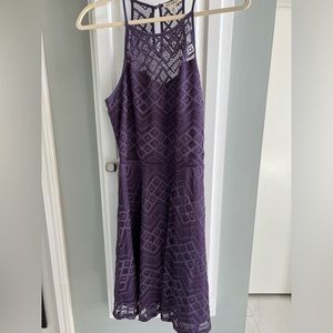 Purple Halter Dress, Keyhole Back with Button Closure, Medium